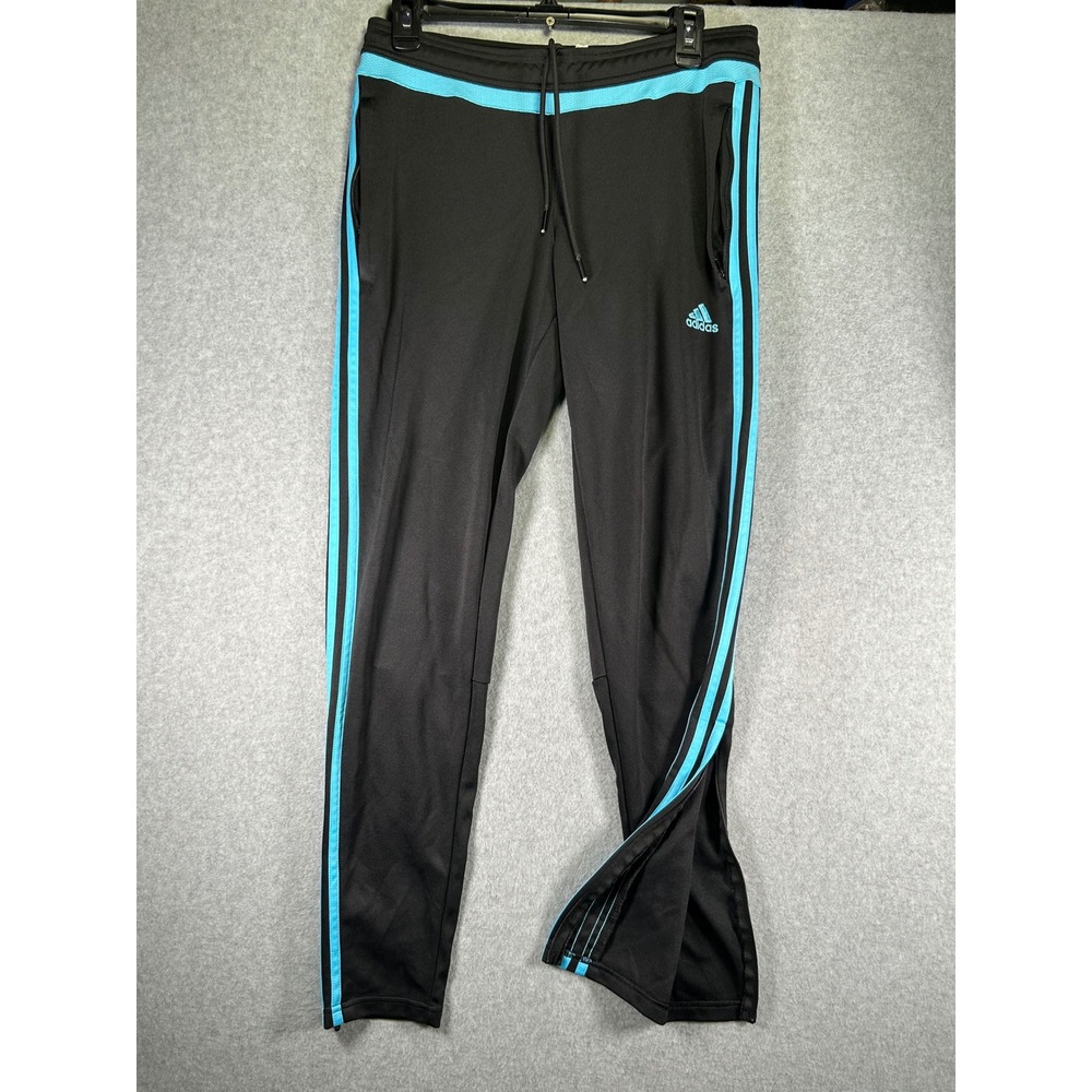 Adidas Climacool Track Pants Womens Medium Black Cyan Blue 3 Stripe Pockets